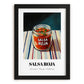 Salsa Roja – on Striped Tablecloth, Food Shelf Poster, in sleek black frame