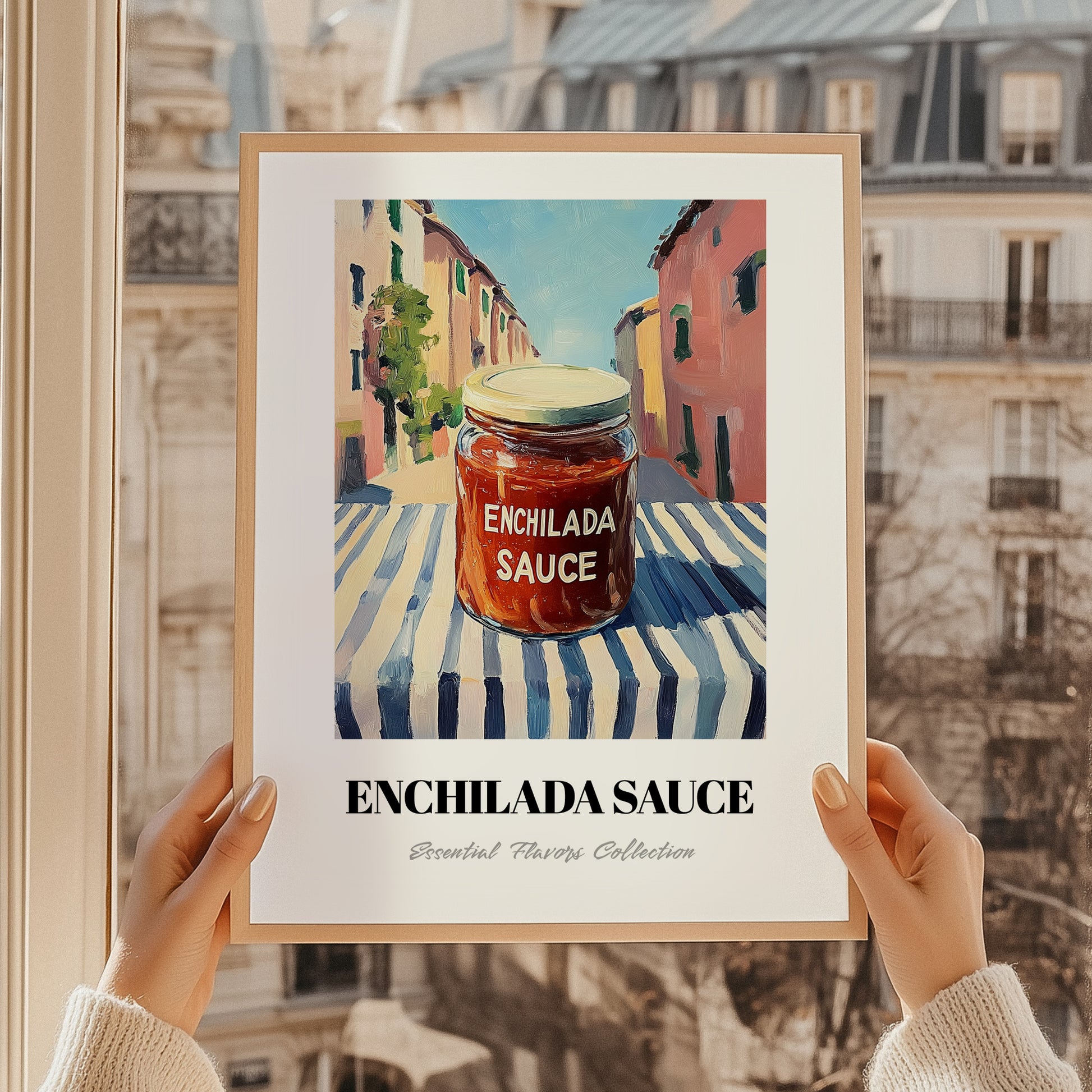 Enchilada Sauce – Italian Outdoor Café Scene, Food Stash Wall Art, styled in a charming Paris street view
