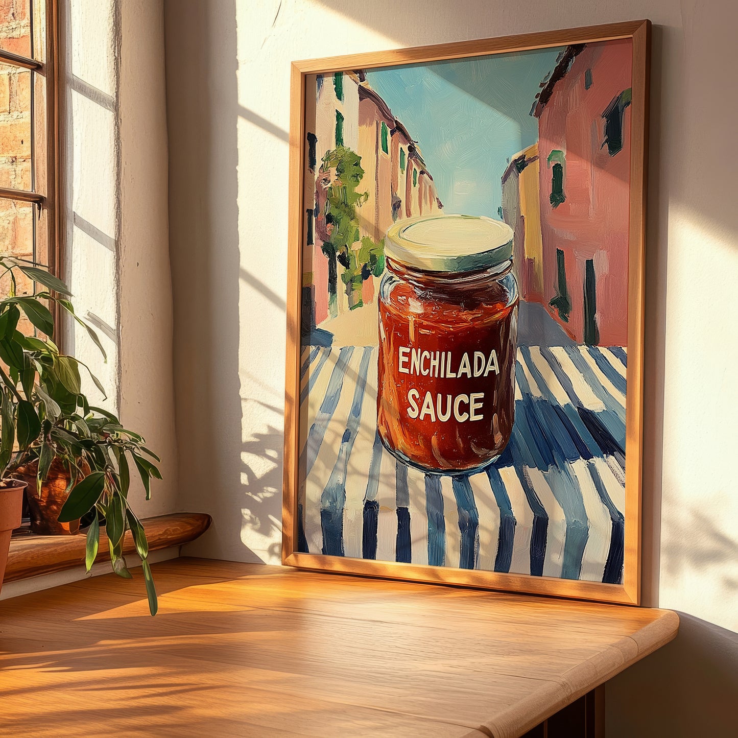 Enchilada Sauce – Italian Outdoor Café Scene, Food Stash Wall Art, clean layout with no caption