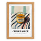 Creole Sauce – on Striped Tablecloth, Grocery Illustration, set in oak frame