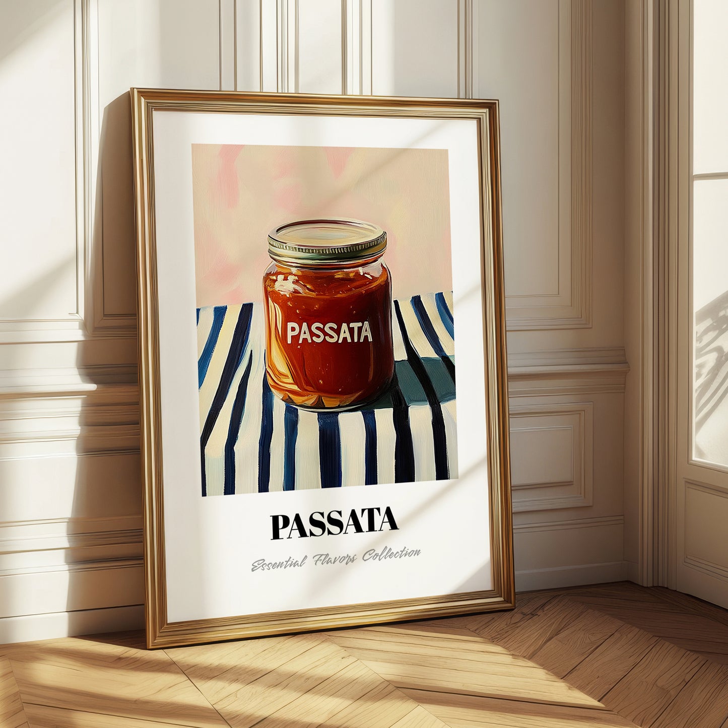 Passata – on Striped Tablecloth, Food Shelf Poster