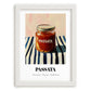Passata – on Striped Tablecloth, Food Shelf Poster, placed in minimal white frame