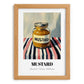 Mustard – on Striped Tablecloth, Bbq Wall Art, set in oak frame