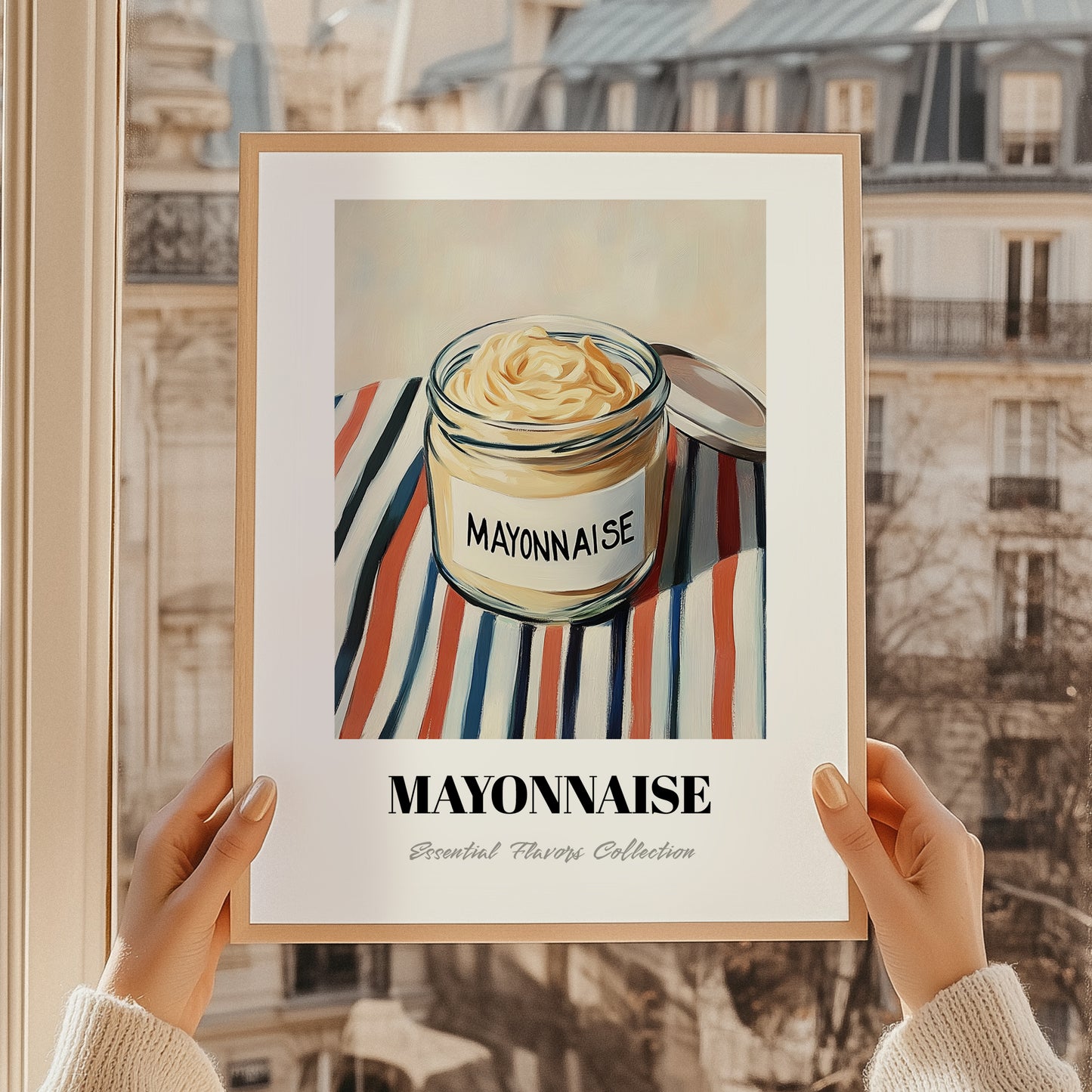 Mayonnaise – on Striped Tablecloth, Ingredients Corner Wall Decor, styled in a charming Paris street view