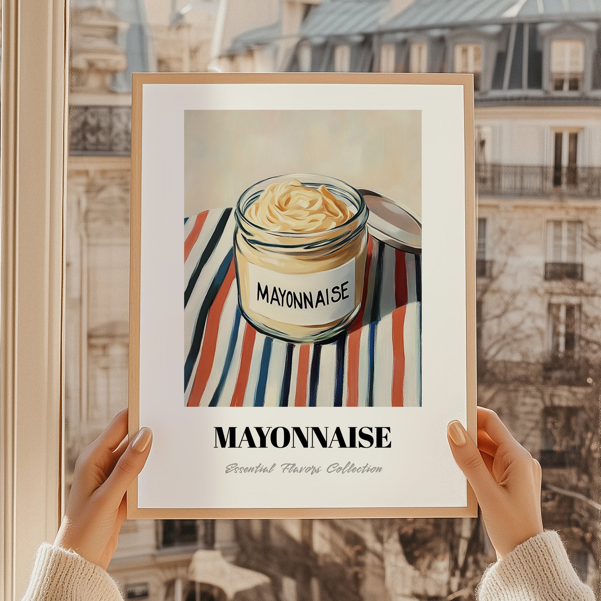 Mayonnaise – on Striped Tablecloth, Ingredients Corner Wall Decor, styled in a charming Paris street view