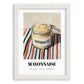 Mayonnaise – on Striped Tablecloth, Ingredients Corner Wall Decor, placed in minimal white frame