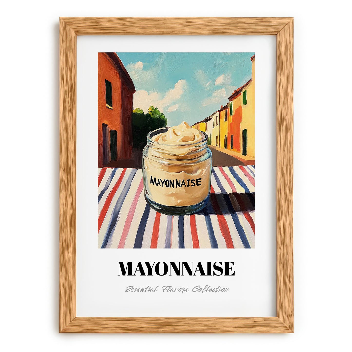 Mayonnaise – Italian Street Café Scene, Grocery Print, set in oak frame