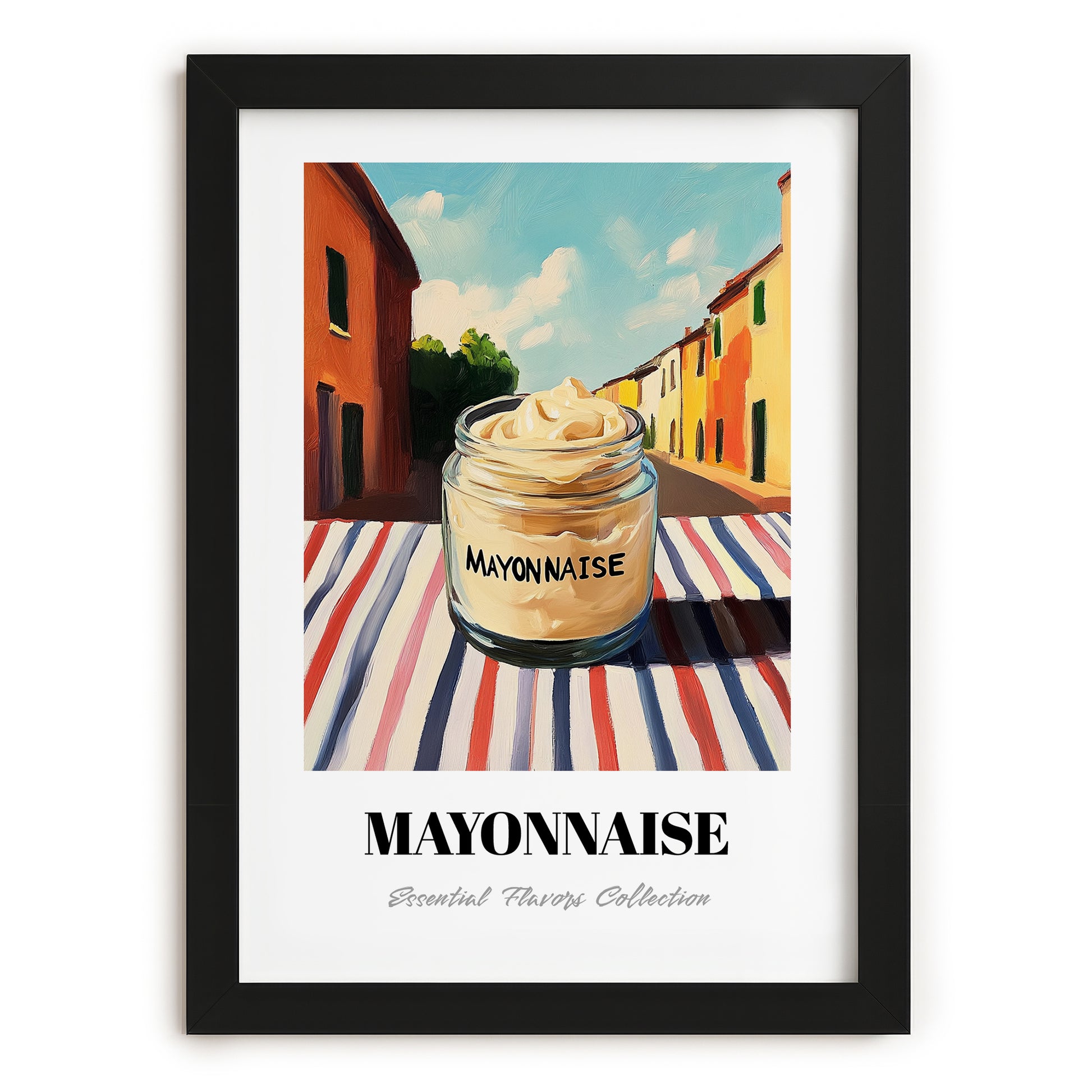 Mayonnaise – Italian Street Café Scene, Grocery Print, in sleek black frame