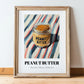 Peanut Butter – on Striped Tablecloth, Food Shelf Still Life, in wooden frame leaning on the floor