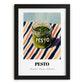 Green Pesto – on Striped Tablecloth, Pantry Print, in sleek black frame