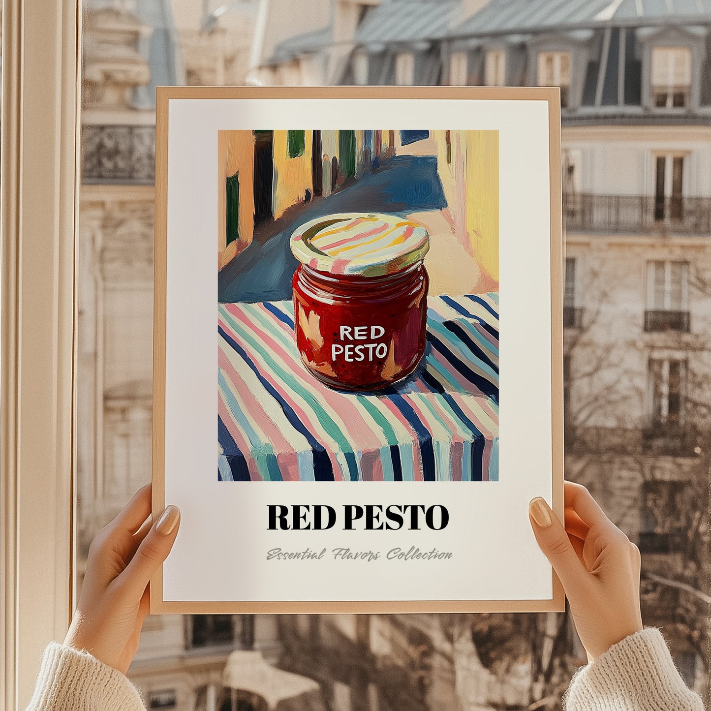 Red Pesto – Italian Café on the Corner, Grocery Still Life, styled in a charming Paris street view