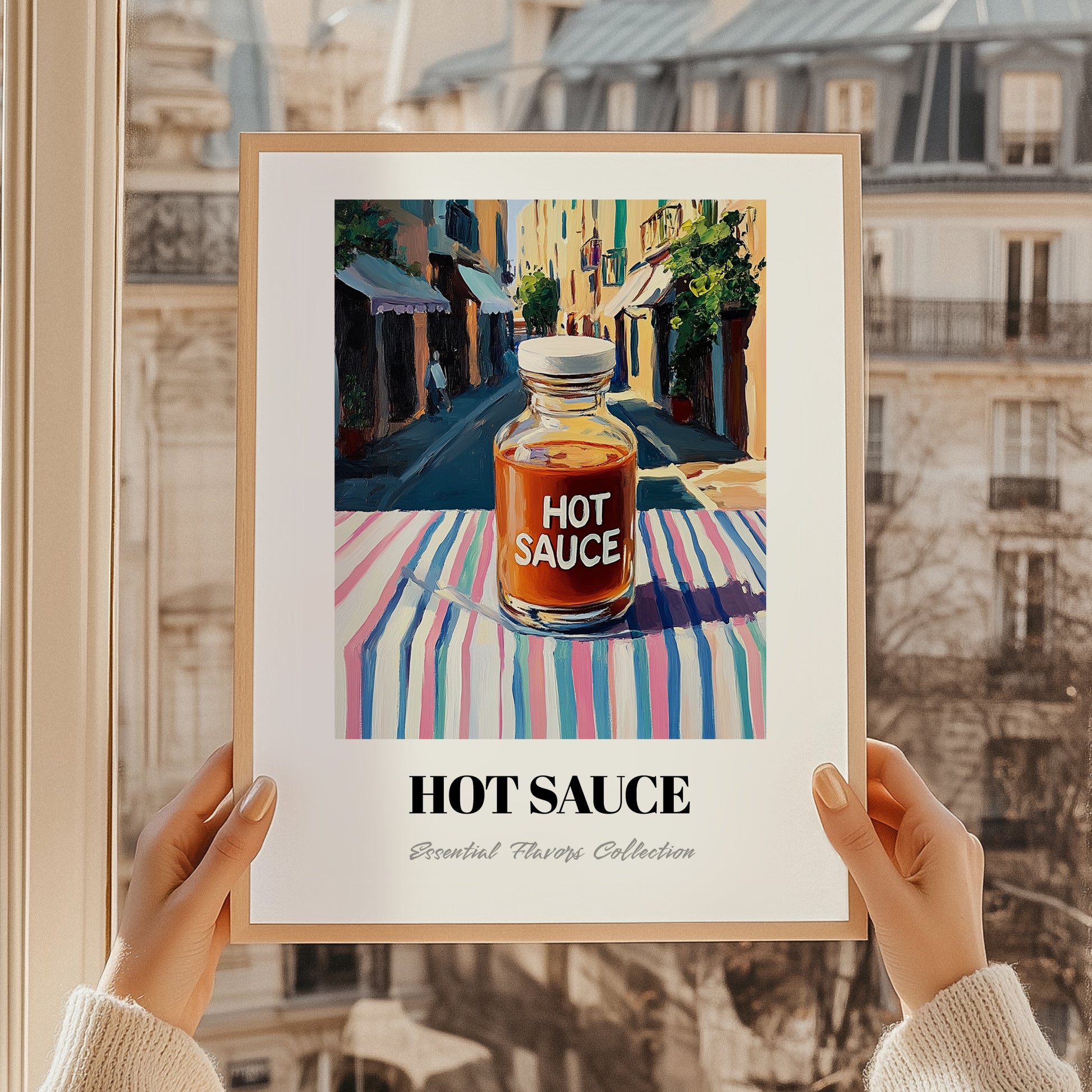 Hot Sauce – Italian Urban Café Scene, Bbq Print, styled in a charming Paris street view