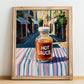 Hot Sauce – Italian Urban Café Scene, Bbq Print, no-text version framed in wood