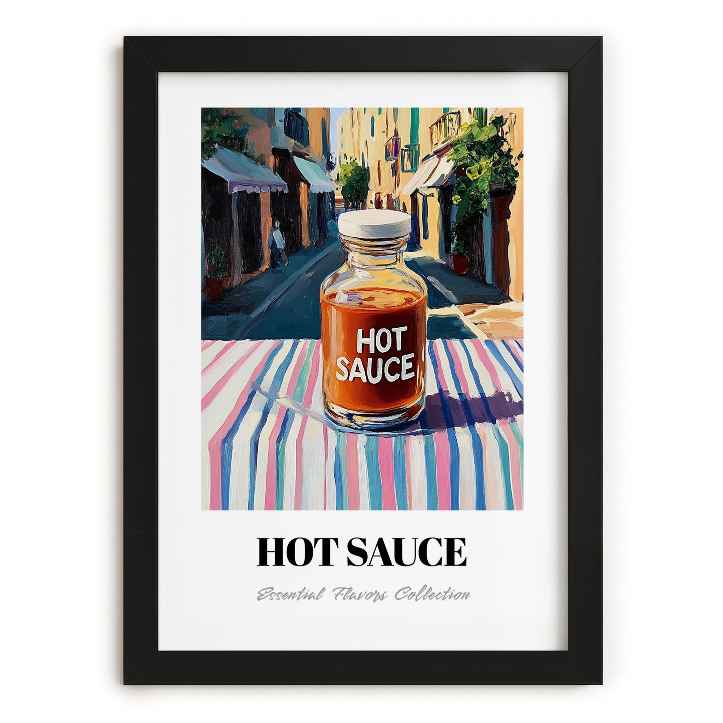 Hot Sauce – Italian Urban Café Scene, Bbq Print, in sleek black frame