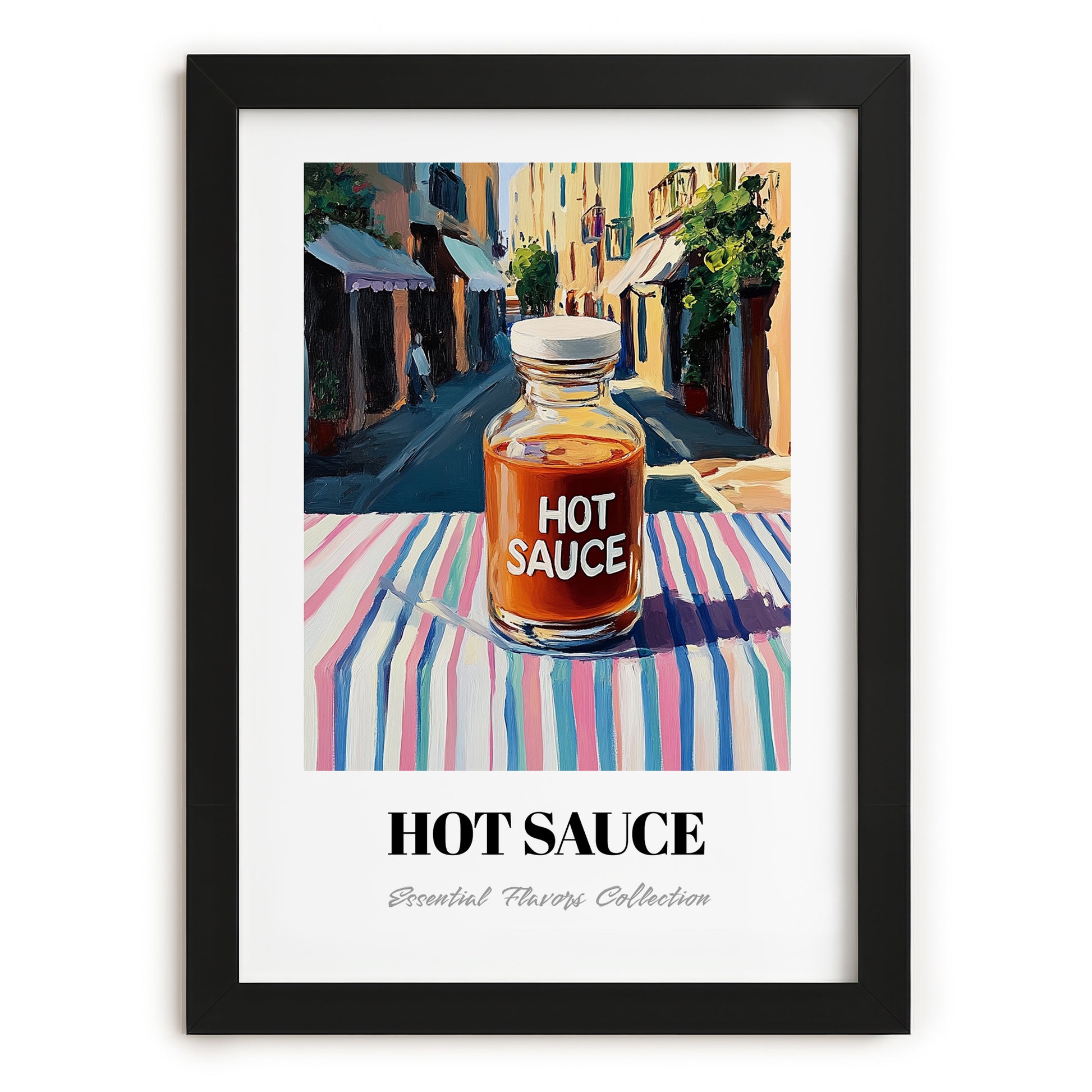 Hot Sauce – Italian Urban Café Scene, Bbq Print, in sleek black frame