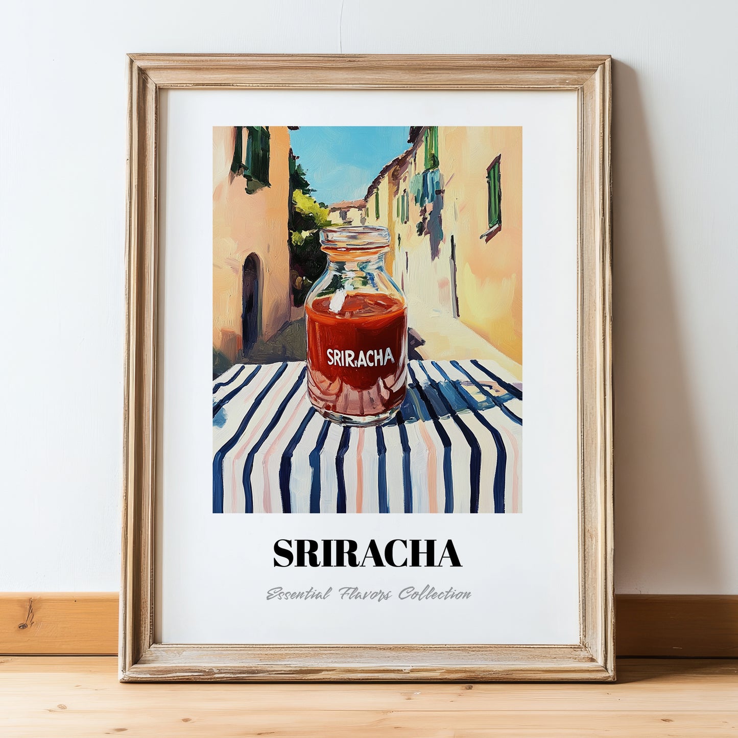 Sriracha – Italian Café on the Corner, Bbq Wall Decor, in wooden frame leaning on the floor