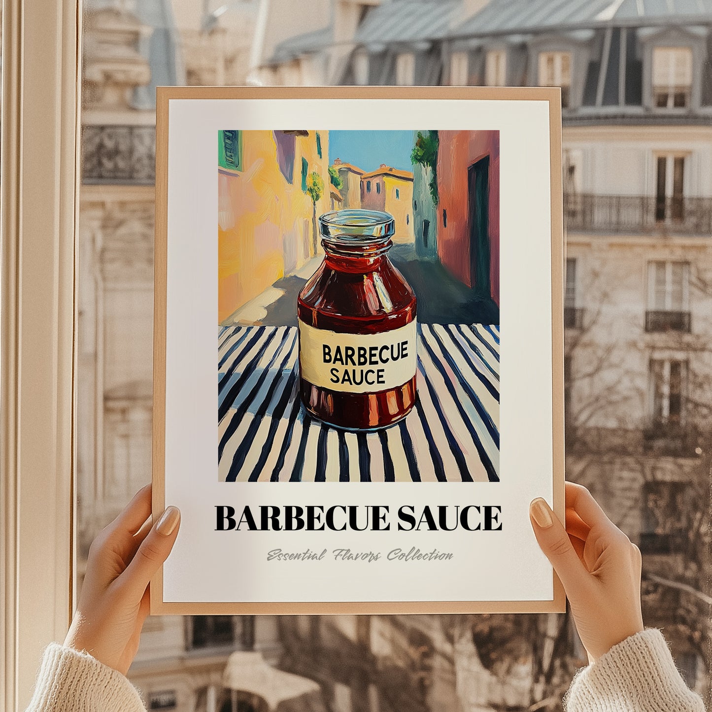Barbecue Sauce – Italian Street Café Scene, Bbq Illustration, styled in a charming Paris street view
