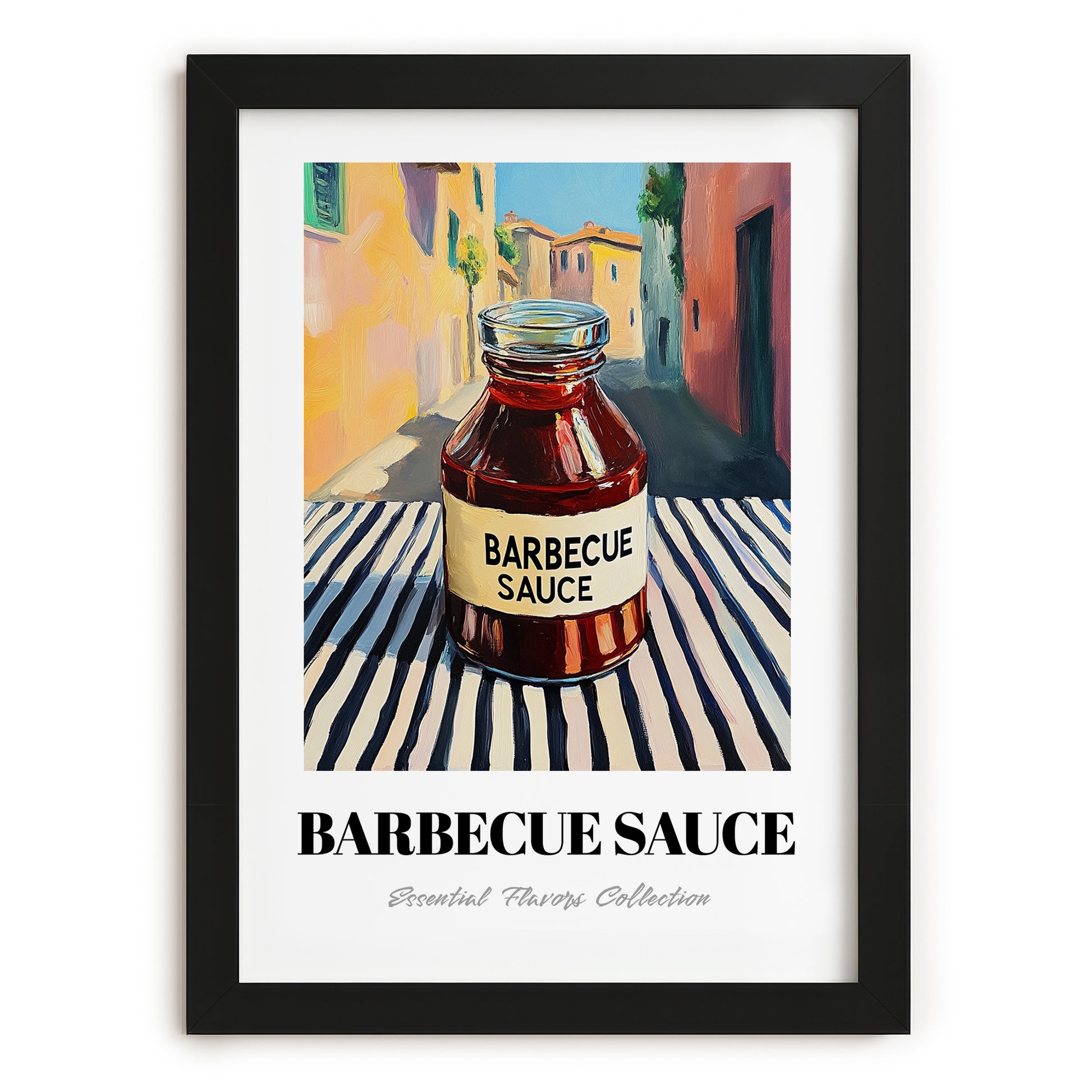 Barbecue Sauce – Italian Street Café Scene, Bbq Illustration, in sleek black frame