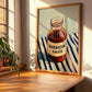 Barbecue Sauce – on Striped Tablecloth, Bbq Still Life, clean layout with no caption