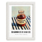 Barbecue Sauce – on Striped Tablecloth, Bbq Still Life, placed in minimal white frame