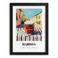 Harissa – Italian Urban Café Scene, Shelf Stock Wall Poster, in sleek black frame