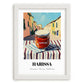 Harissa – Italian Urban Café Scene, Shelf Stock Wall Poster, placed in minimal white frame