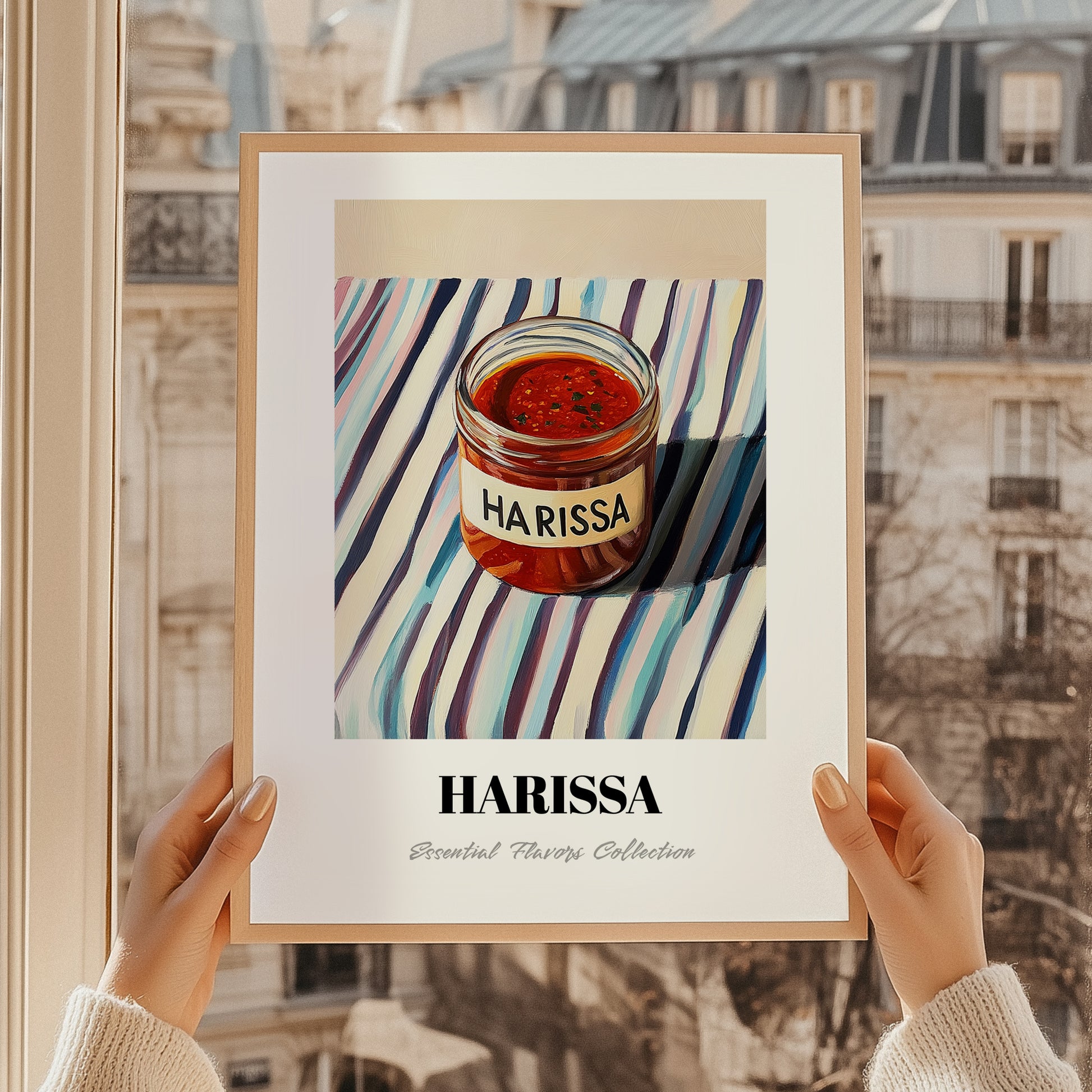Harissa – on Striped Tablecloth, Pantry Wall Decor, styled in a charming Paris street view