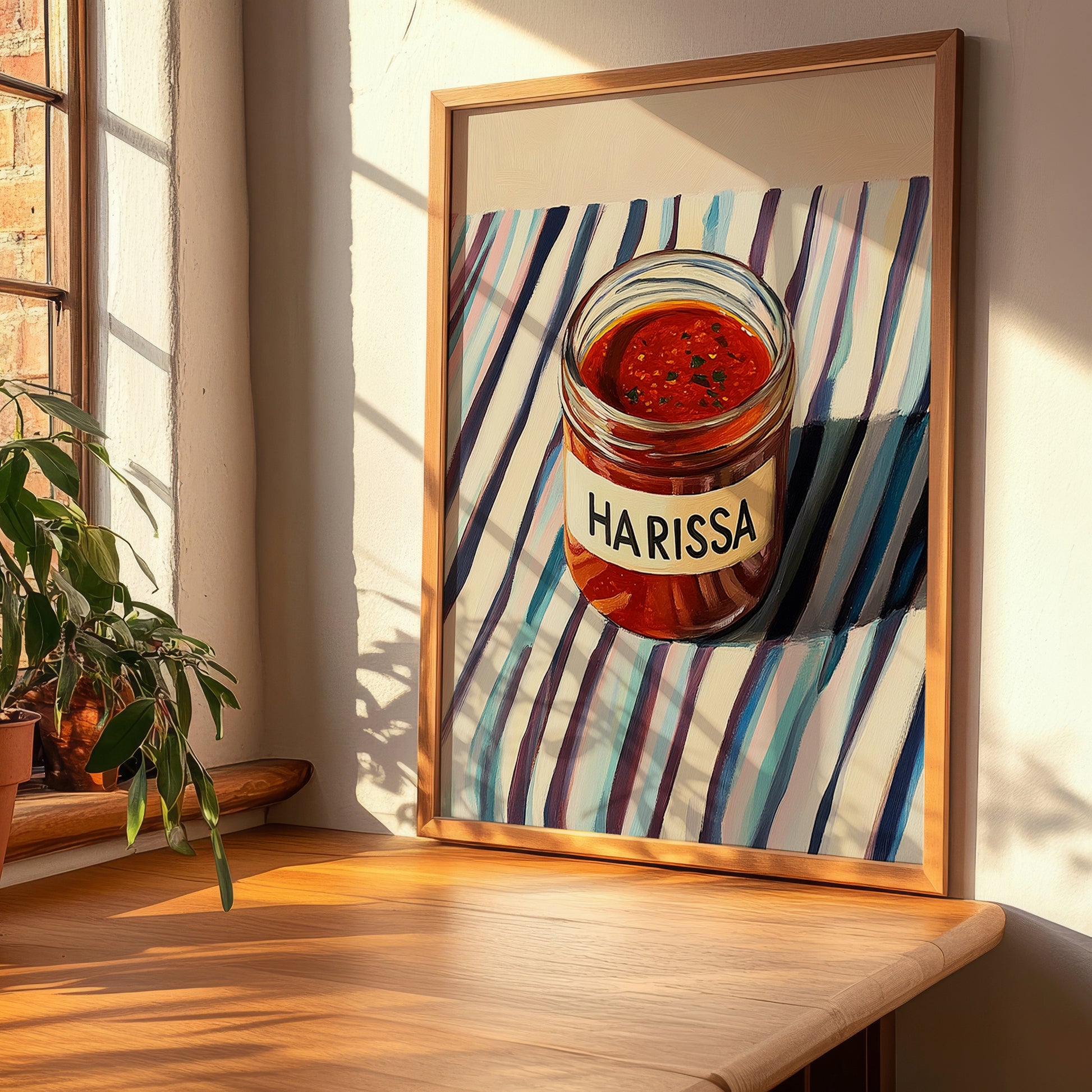 Harissa – on Striped Tablecloth, Pantry Wall Decor, clean layout with no caption
