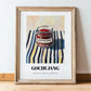 Gochujang – on Striped Tablecloth, Pantry Wall Art, in wooden frame leaning on the floor