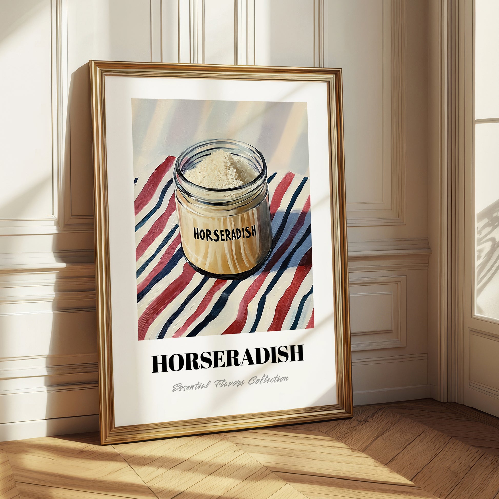 Horseradish – on Striped Tablecloth, Kitchen Storage Wall Decor