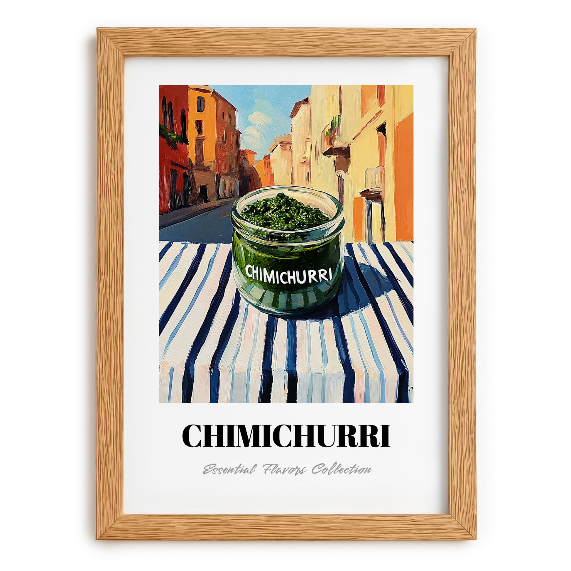 Chimichurri – Italian Street Café Scene, Bbq Wall Decor, set in oak frame