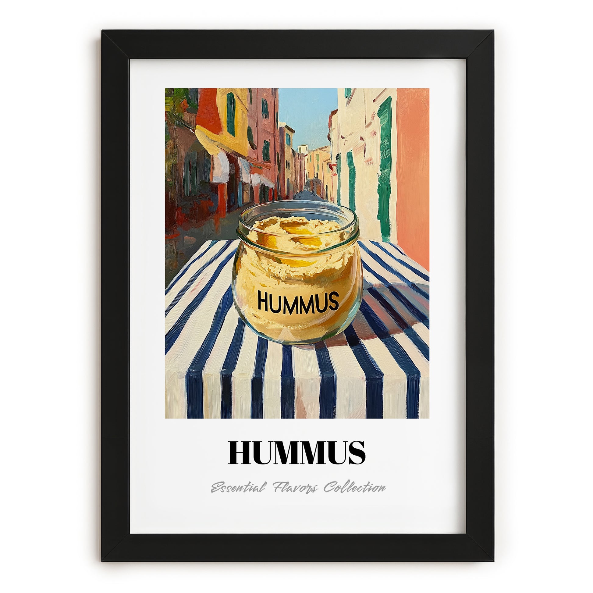 Hummus – Italian Street Café Scene, Pantry Poster, in sleek black frame