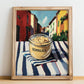 Remoulade – Italian Street Café Scene, Dry Goods Wall Decor, no-text version framed in wood