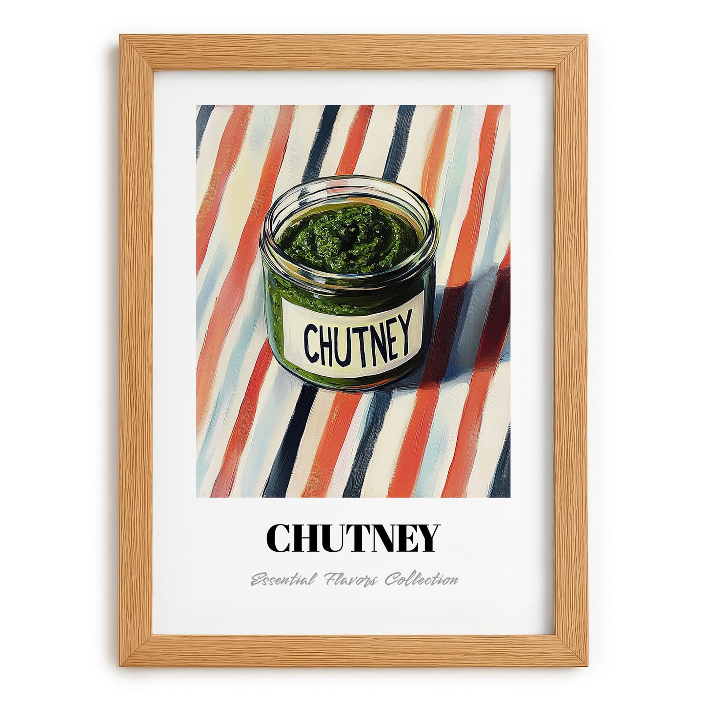 Chutney – on Striped Tablecloth, Dry Goods Still Life, set in oak frame