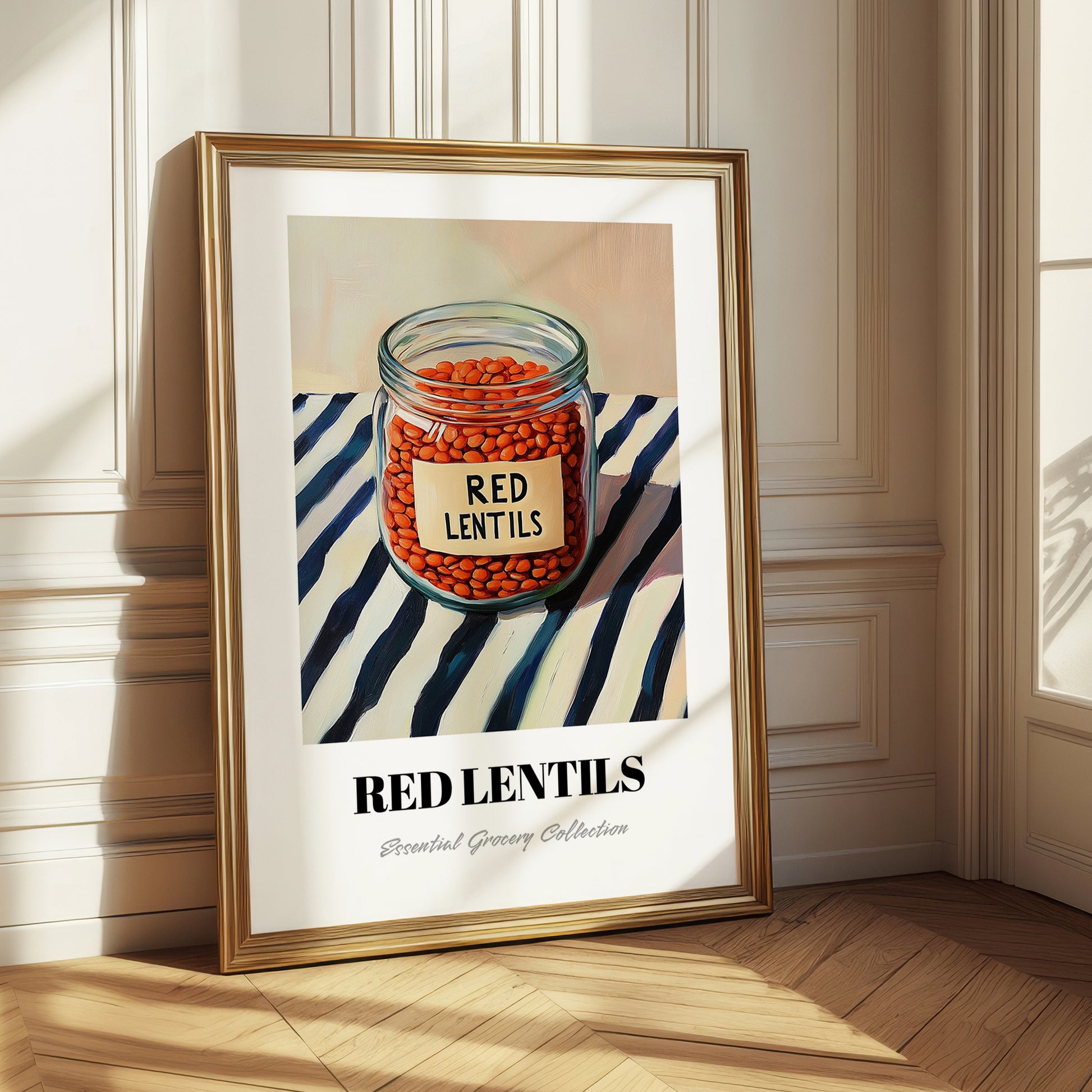 Red Lentils – on Striped Tablecloth, Pantry Painting