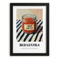 Red Lentils – on Striped Tablecloth, Pantry Painting, in sleek black frame