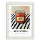 Red Lentils – on Striped Tablecloth, Pantry Painting, placed in minimal white frame