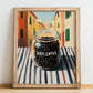 Black Lentils – Italian Street Café Scene, Food Shelf Painting, no-text version framed in wood