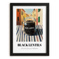 Black Lentils – Italian Street Café Scene, Food Shelf Painting, in sleek black frame
