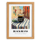 Black Beans – Italian Outdoor Café Scene, Grocery Illustration, set in oak frame