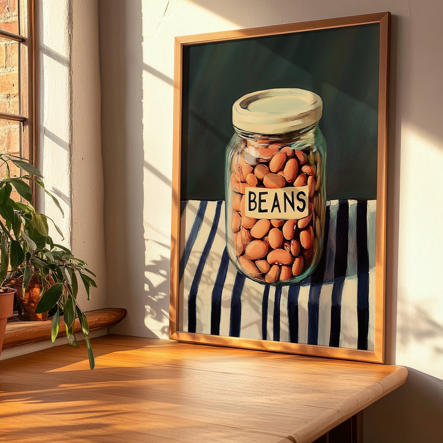 Beans – on Striped Tablecloth, Ingredients Corner Wall Decor, clean layout with no caption
