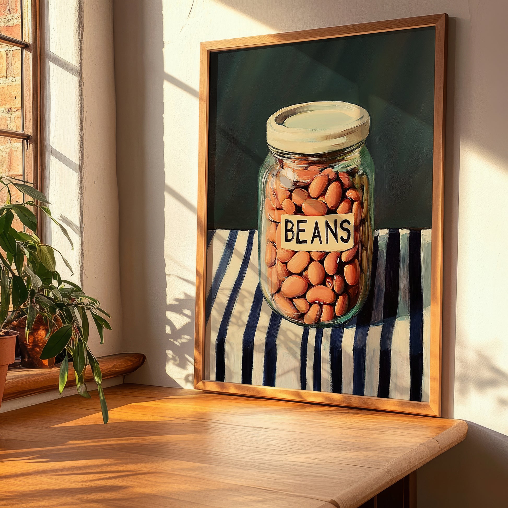 Beans – on Striped Tablecloth, Ingredients Corner Wall Decor, clean layout with no caption