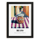Beans – Italian Café on the Corner, Food Shelf Wall Illustration, in sleek black frame