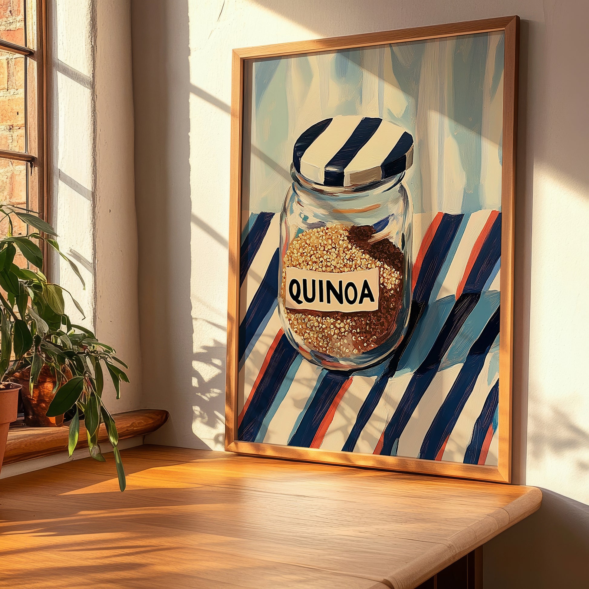 Quinoa – on Striped Tablecloth, Larder Still Life, clean layout with no caption