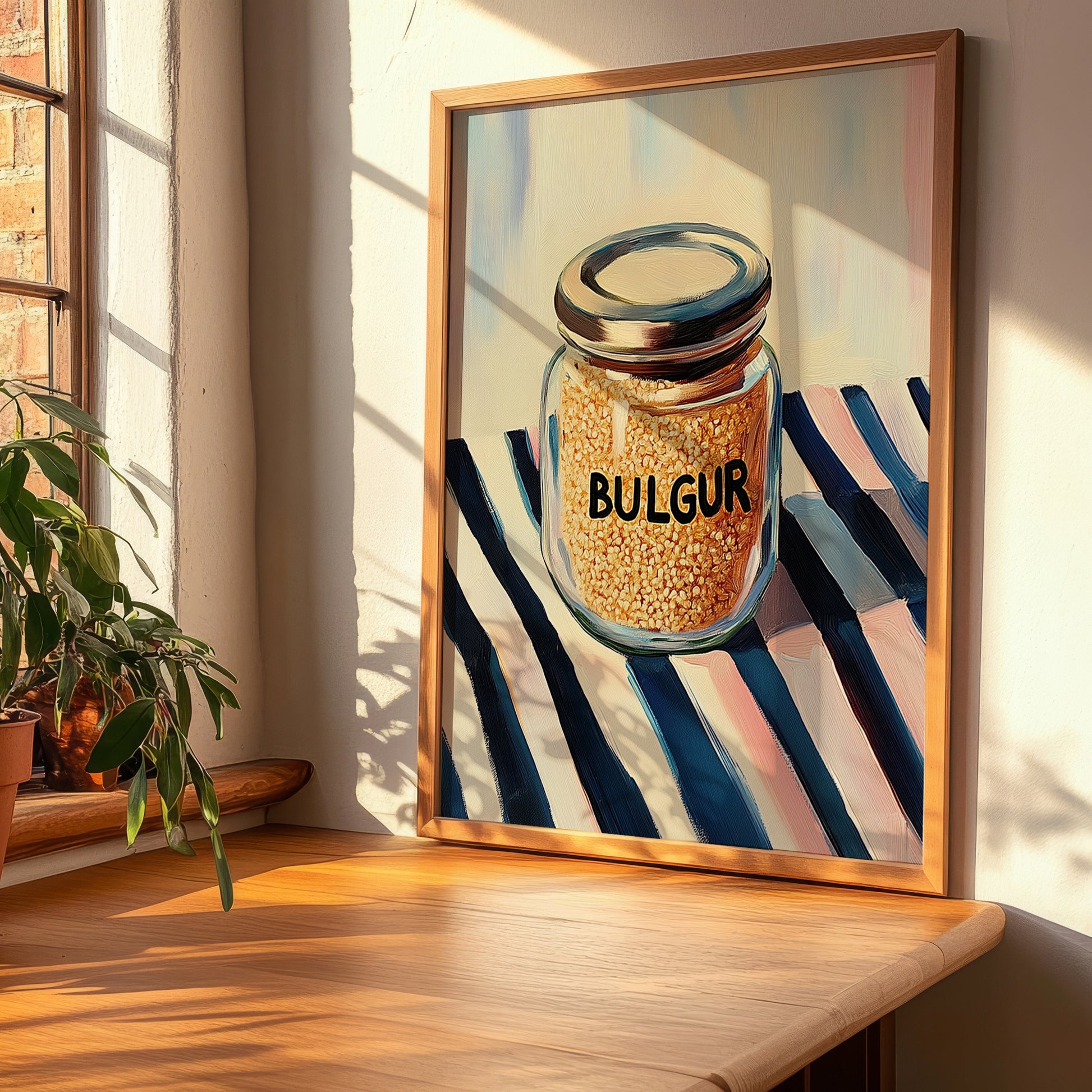Bulgur – on Striped Tablecloth, Larder Wall Decor, clean layout with no caption