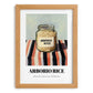 Arborio Rice – on Striped Tablecloth, Grocery Still Life, set in oak frame