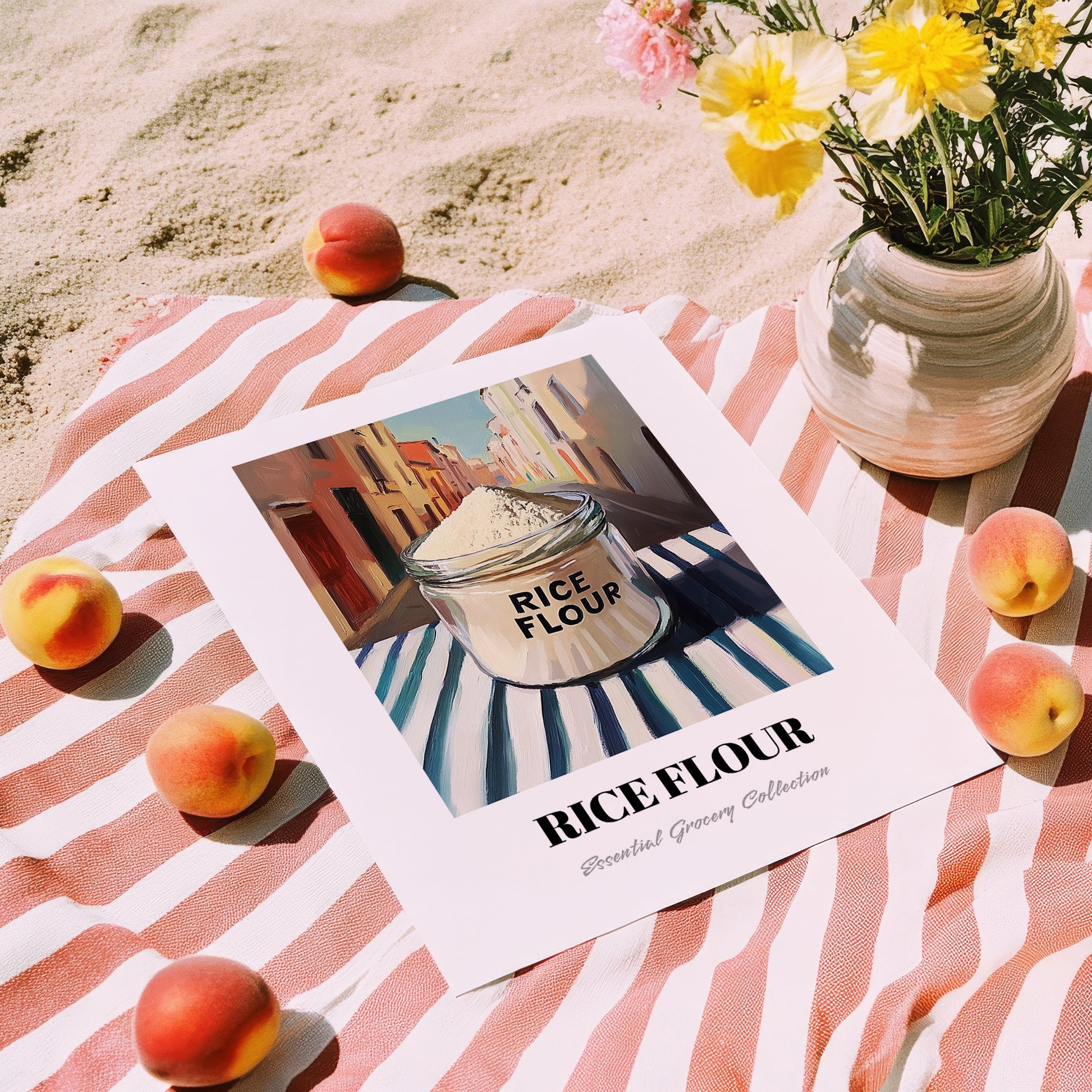 Rice Flour – Italian Outdoor Café Scene, Dough Poster, unframed on coastal sand