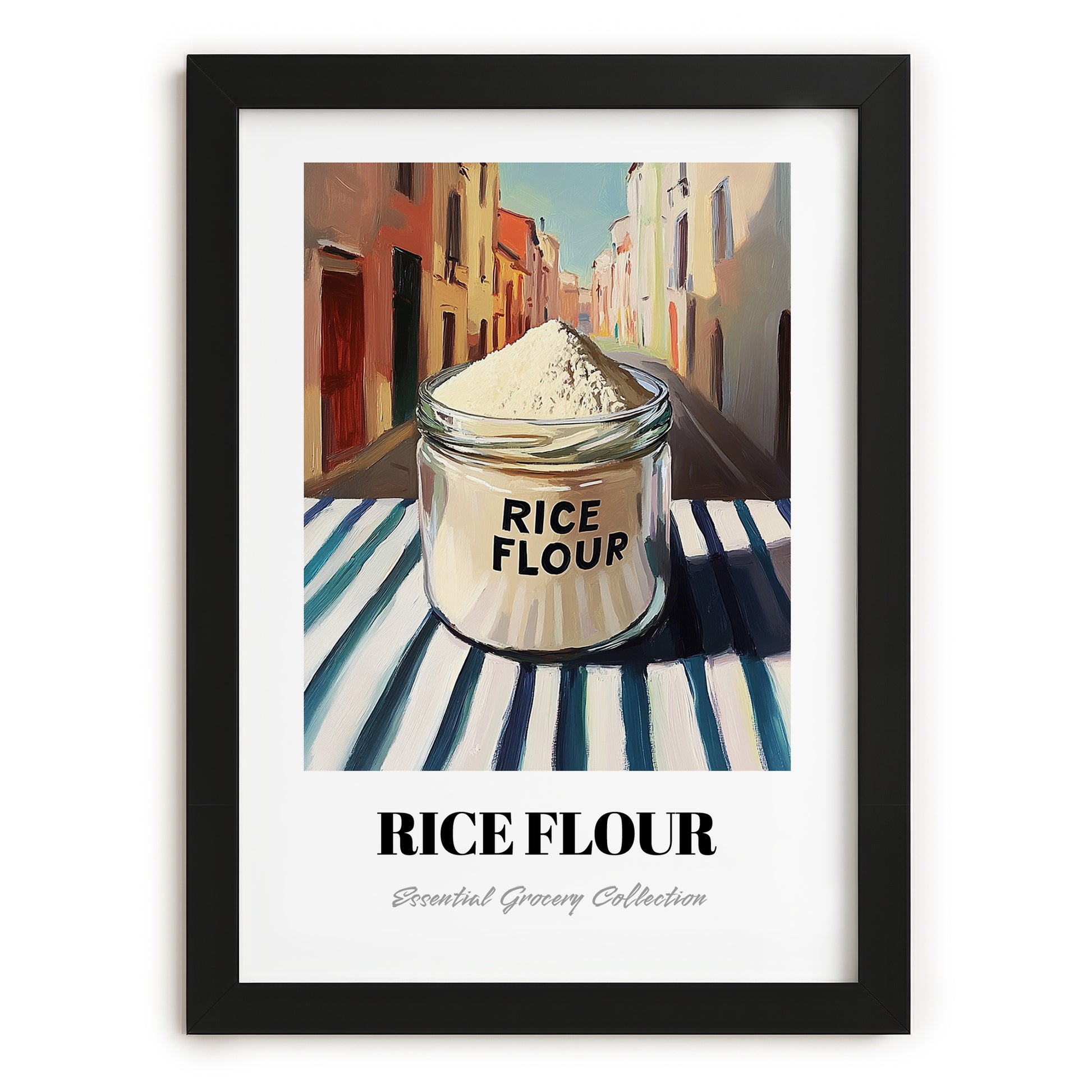 Rice Flour – Italian Outdoor Café Scene, Dough Poster, in sleek black frame