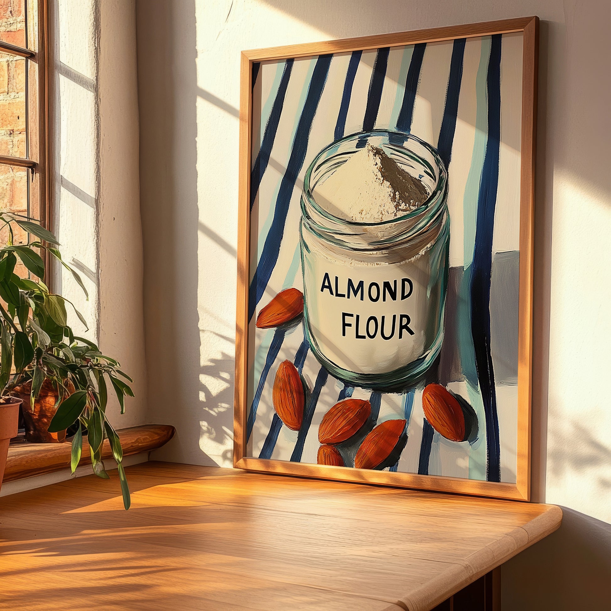 Almond Flour – on Striped Tablecloth, Dough Still Life, clean layout with no caption