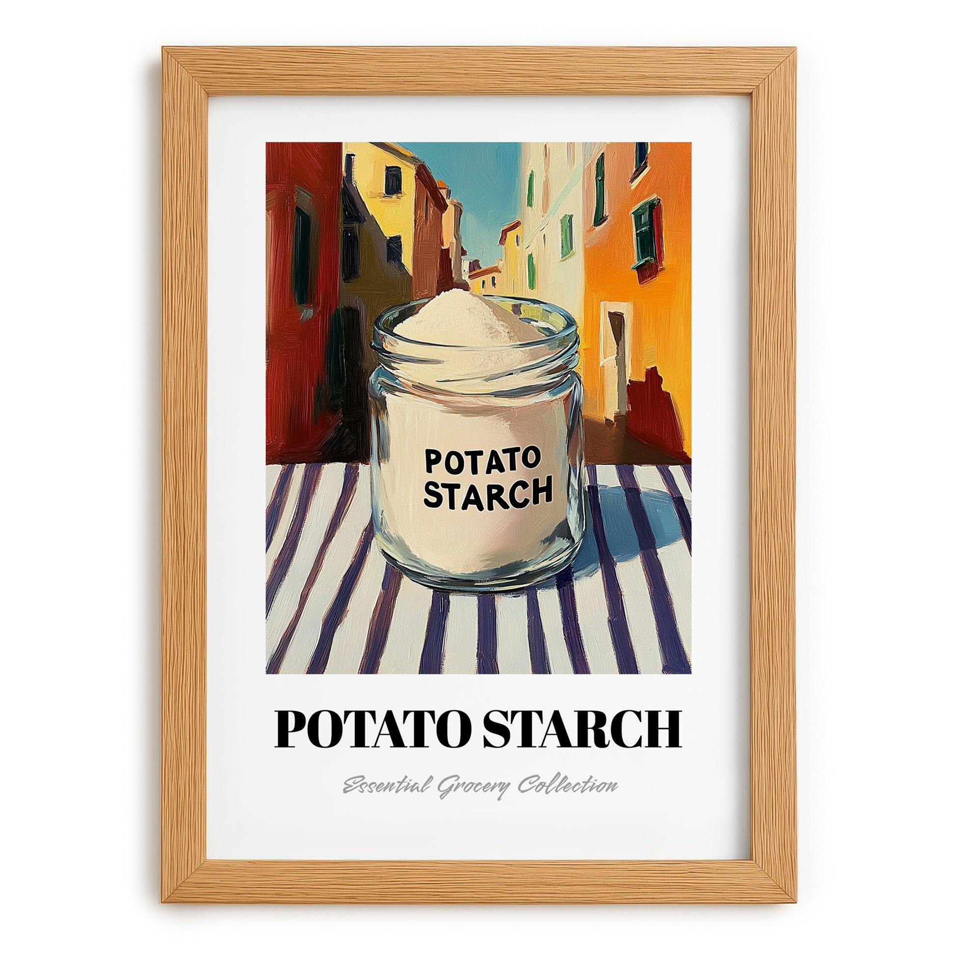 Potato Starch – Italian Street Café Scene, Sweetener Print, set in oak frame